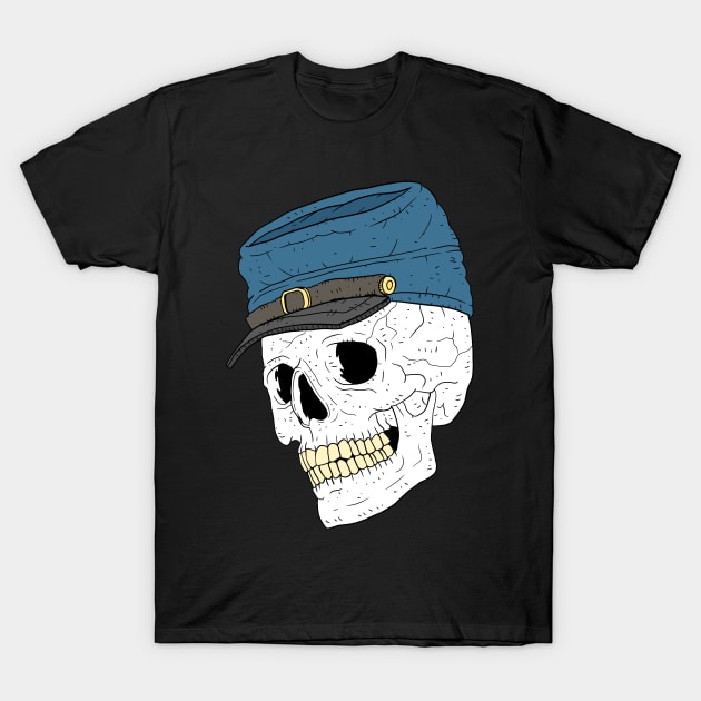 skull with a blue civil war cap. T-Shirt by JJadx